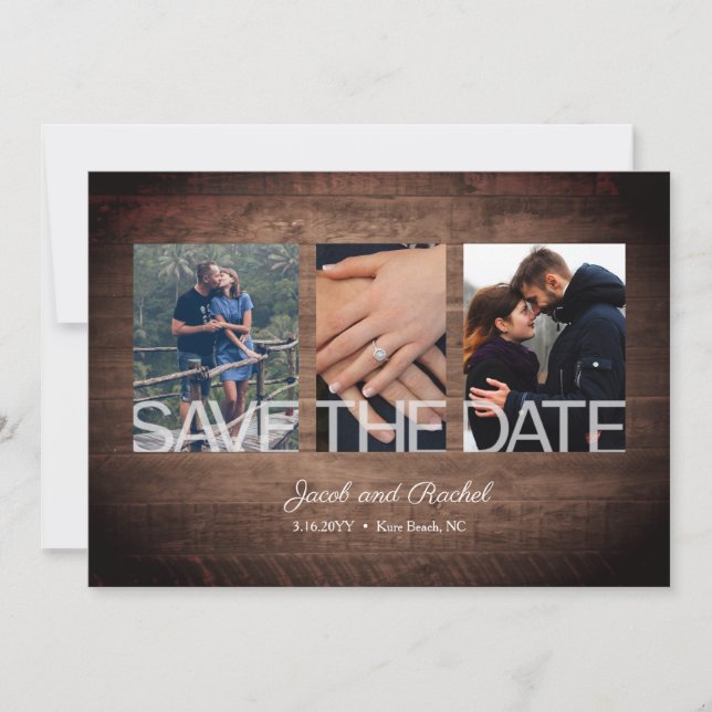 Reserva La Fecha Rustic Save the Date 3-Collage de fotos Boda de ma (Anverso)