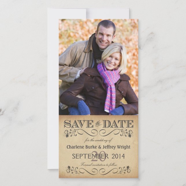 Reserva La Fecha Rustic Save the Date Boda Photocards (Anverso)