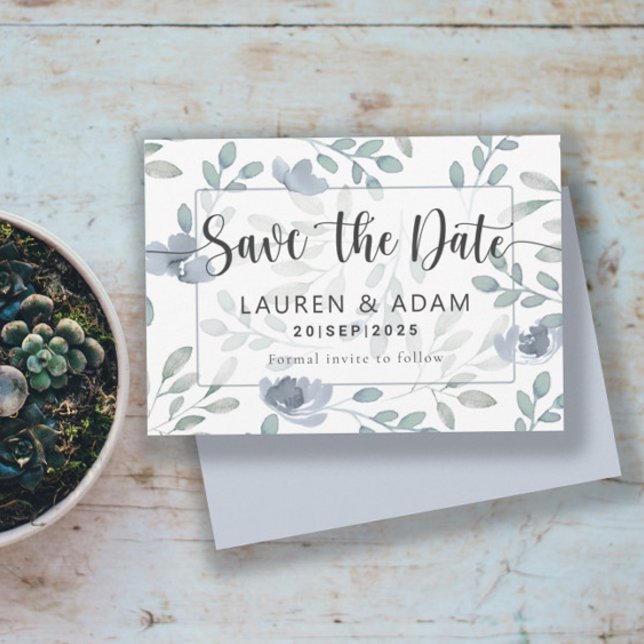 Reserva La Fecha Rustic Save the Date Dusty Blue Eucalyptus Floral (Subido por el creador)