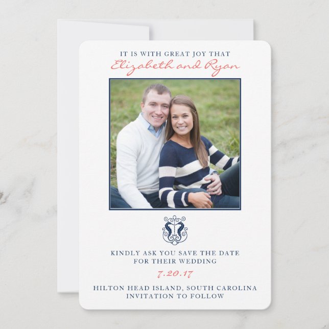 Reserva La Fecha Rustic Seahorse Save the Date Photo Card (Anverso)