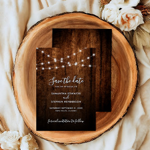 Reserva La Fecha Rustic String Lights & Wood Boda