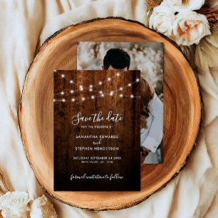Reserva La Fecha Rustic String Lights & Wood Photo Boda