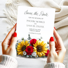 Reserva La Fecha Rustic Sunflower Red Rose Wedding Save the Date