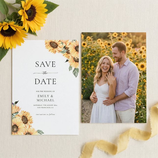 Reserva La Fecha Rustic Sunflower With Photo Elegant Wedding (Subido por el creador)