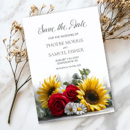 Reserva La Fecha Rustic Sunflowers and Roses Wedding Save the Date