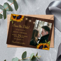 Rustic sunflowers lights wood photo wedding