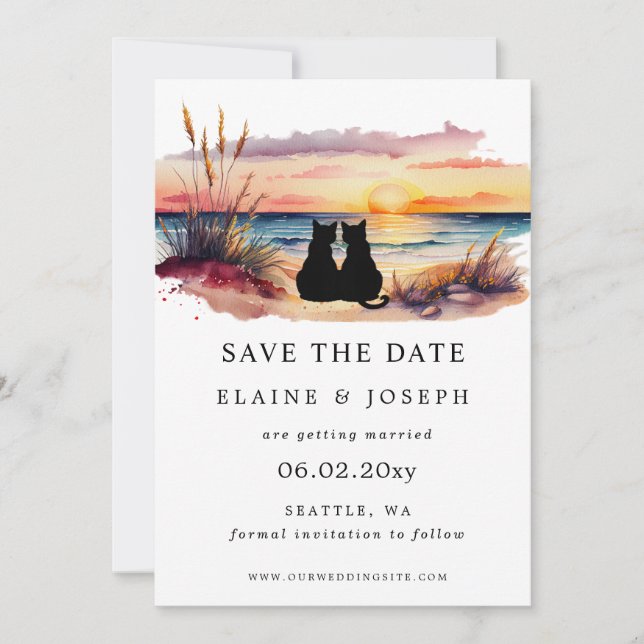 Reserva La Fecha Rustic Sunset Beach Save The Date Cards (Anverso)