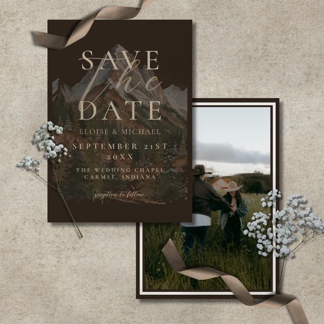 Reserva La Fecha Rustic Watercolor Mountain Photo Wedding  (Rustic Watercolor Mountain Photo Wedding Save The Date)