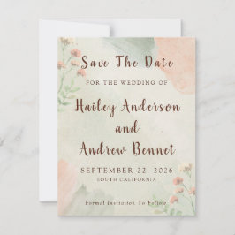 Reserva La Fecha Rustic Watercolor Peach and Green Wedding