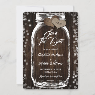 Reserva La Fecha Rustic Wood Burlap Hearts Mason Jar Boda