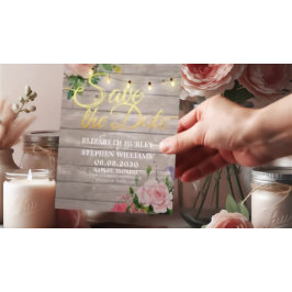 Reserva La Fecha Rustic Wood Floral String Lights Boda Save Date