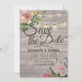 Reserva La Fecha Rustic Wood Floral String Lights Boda Save Date