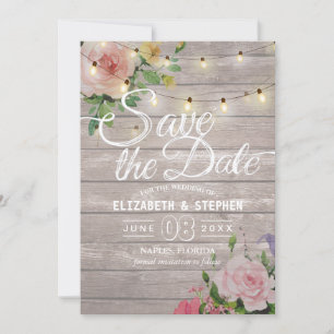 Reserva La Fecha Rustic Wood Floral String Lights Boda Save Date
