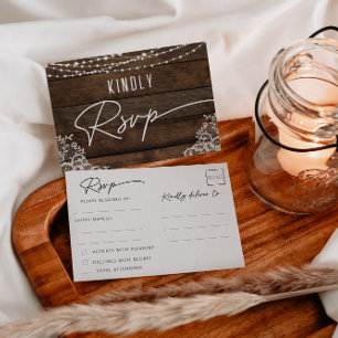 Reserva La Fecha Rustic Wood Lace Wedding RSVP