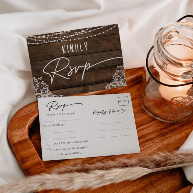 Reserva La Fecha Rustic Wood Lace Wedding RSVP (Subido por el creador)
