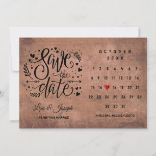 Reserva La Fecha Rustic Wood Save the Date Calendar Red Love Heart