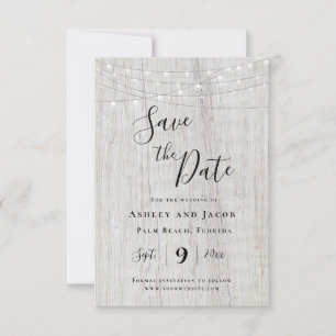 Reserva La Fecha Rustic Wood String Lights Wedding Save The Date