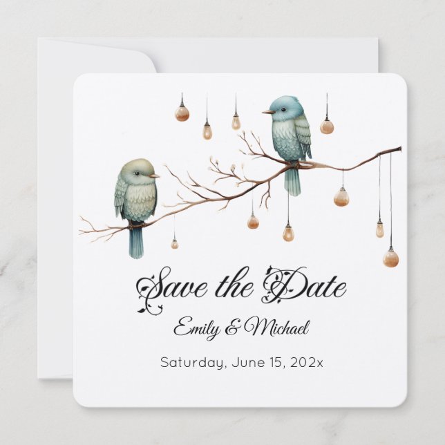 Reserva La Fecha Rustic Woodland Love Birds Celebration (Anverso)