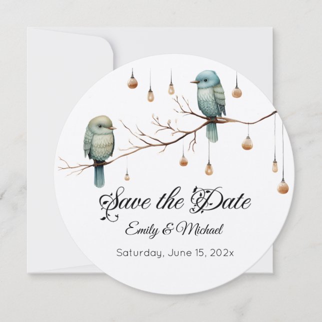 Reserva La Fecha Rustic Woodland Love Birds Celebration (Anverso)