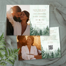 Rústica acuarela Pine Forest Photo QR Code