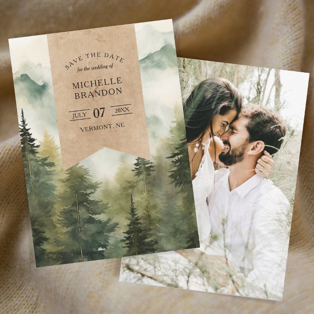 Reserva La Fecha Rústica foto de la aventura natural de la montaña  (foggy mountains watercolor)