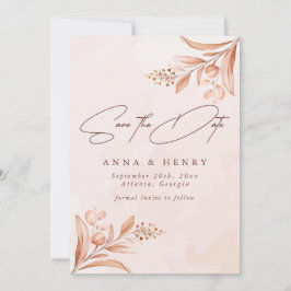 Reserva La Fecha Rústico Boda botánico de Rubor Terracotta