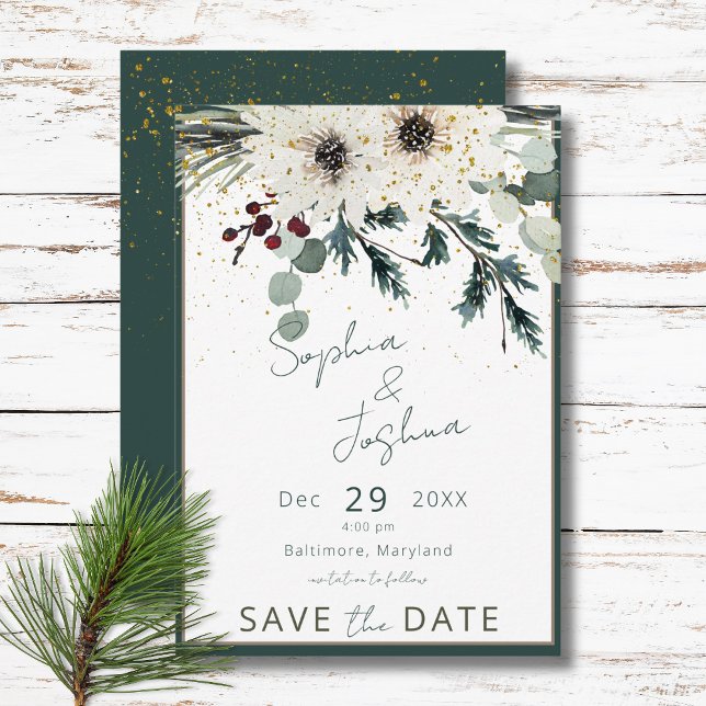 Reserva La Fecha Rústico Boda floral de invierno de Berries (Rustic Berries Winter Floral Wedding Save The Date)