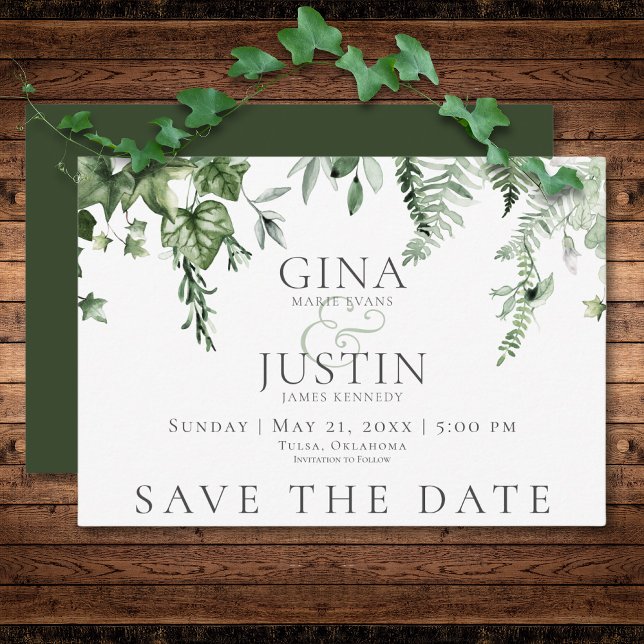 Reserva La Fecha Rústico Boda verde marfil y sabio (Rustic Ivy & Sage Greenery Green Wedding Save The Date)