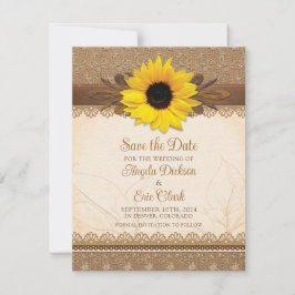 Reserva La Fecha Rústico Burlap Lace Wood Sunflower Boda