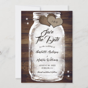 Reserva La Fecha Rústico Country Wood Lights Mason Jar Boda