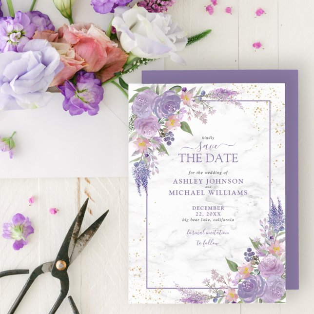 Reserva La Fecha Rústico Lilac Lavender Gold Save the Date (Subido por el creador)