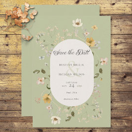 Reserva La Fecha Rústico marco de flor silvestre Sage Green