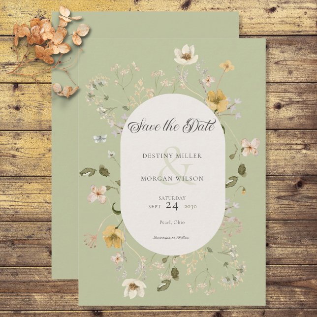 Reserva La Fecha Rústico marco de flor silvestre Sage Green (Subido por el creador)