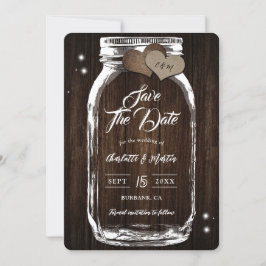 Reserva La Fecha Rústico Mason Jar Wood Two Burlap Hearts Boda