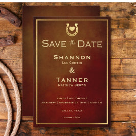 Reserva La Fecha Rústico Occidental Herradura Borgoña y Boda de Oro