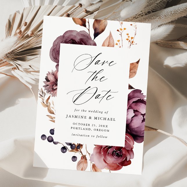 Reserva La Fecha Rústico otoño de Marsala Boda del marco floral (Subido por el creador)