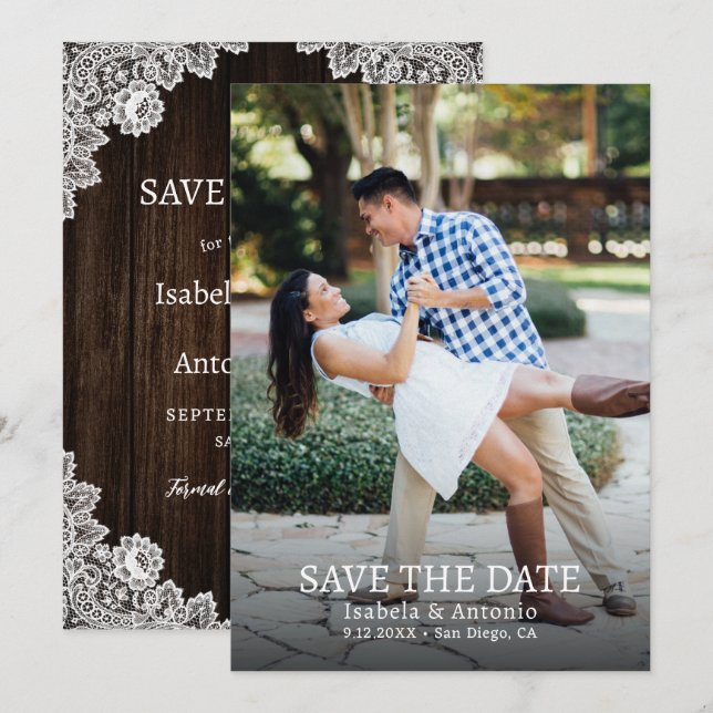Reserva La Fecha Rústico País Barn Wood Burlap Lace Boda Foto (Anverso / Reverso)