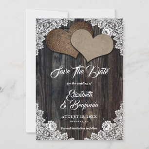 Reserva La Fecha Rústico País Madera Burlap Floral Lace Boda