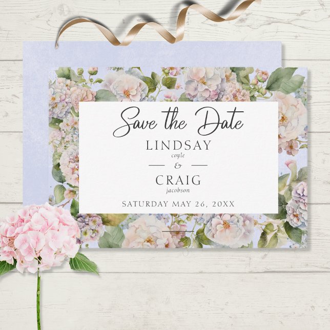 Reserva La Fecha Rústico Pastel Hydrangea Monograma Floral Periwink (Subido por el creador)