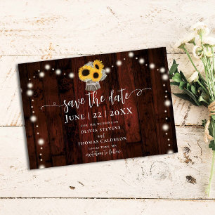 Reserva La Fecha Rústico Sunflowers Bouquet Ilumina Boda de Madera 