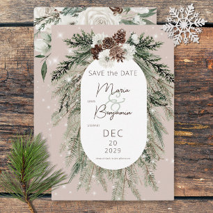Reserva La Fecha Rústico Tan Pine Winter Sparkle Boda