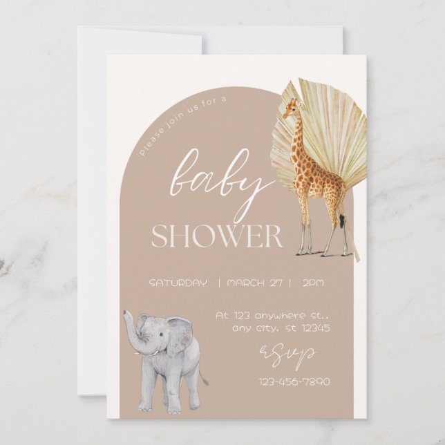 Reserva La Fecha Safari estético Animales Watercolor Baby Shower (Anverso)