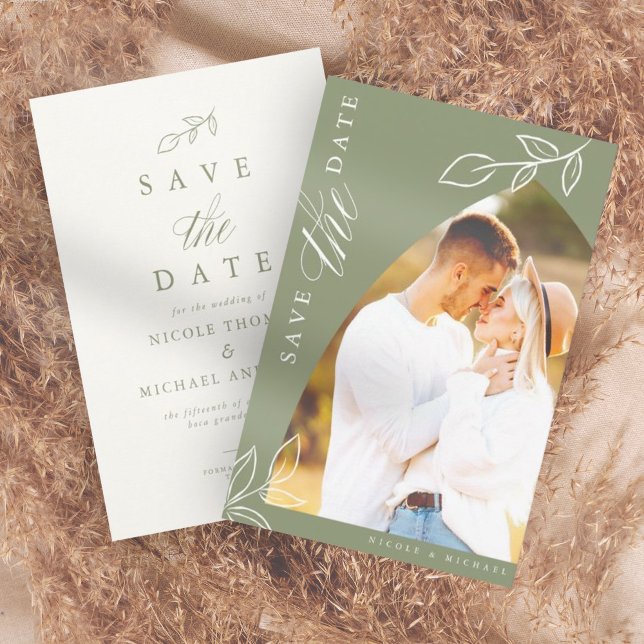 Reserva La Fecha Sage Arch Boho Foto de hoja mínima (Subido por el creador)