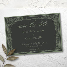Reserva La Fecha Sage Black Vintage Botanical Trellis Arch Wedding