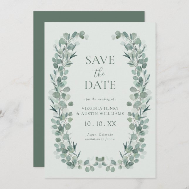 Reserva La Fecha Sage Eucalyptus Photo Save the Date (Anverso / Reverso)