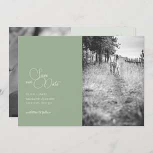 Reserva La Fecha Sage Green 2-Photo Save The Date Card