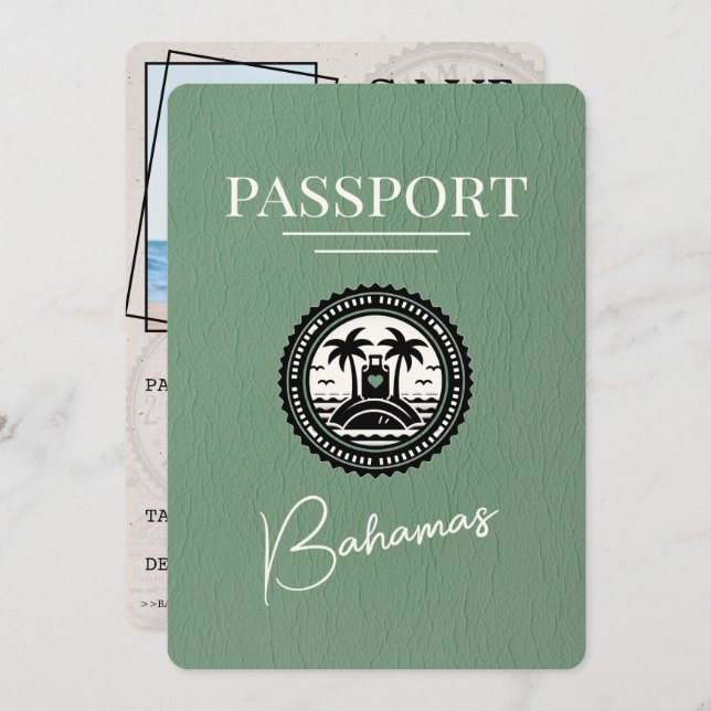 Reserva La Fecha Sage Green Bahamas Passport Save the Date (Anverso / Reverso)