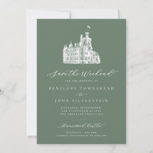 Reserva La Fecha Sage Green Castle Ilustracion Boda de fin de seman