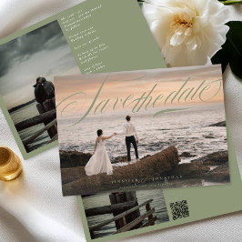 Reserva La Fecha Sage Green Classic Elegant QR Code Boda de fotogra