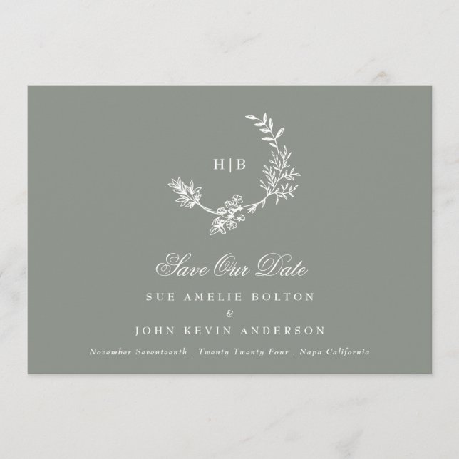 Reserva La Fecha Sage Green Classic QR CODE Wreath Photo Boda